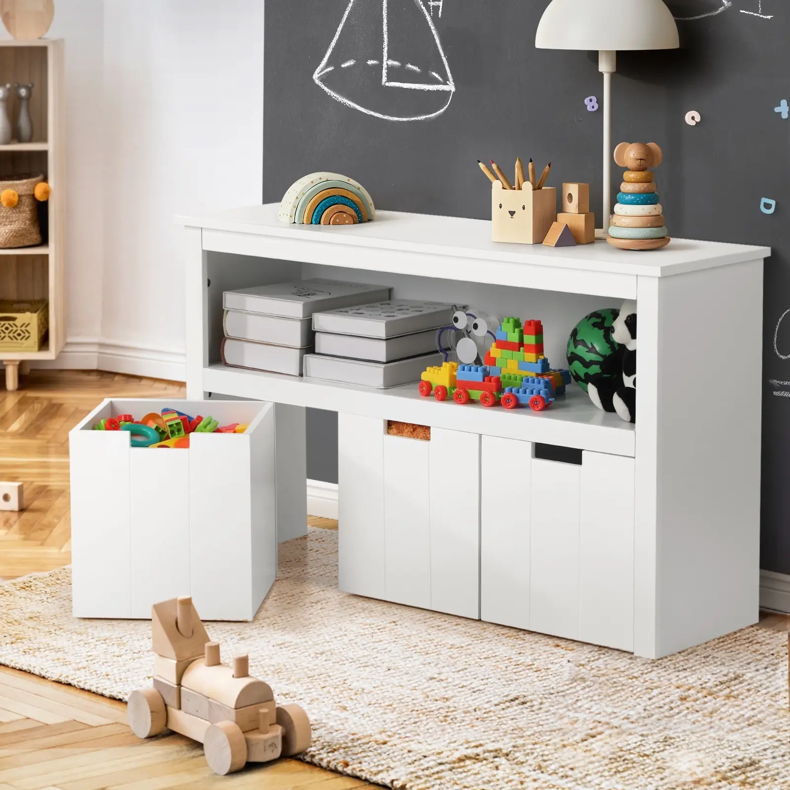 Oikiture Wooden Kids Toy Storage Cabinet Bookshelf With Portable Storage Box - Up to 70% Off Kids & Baby Furniture