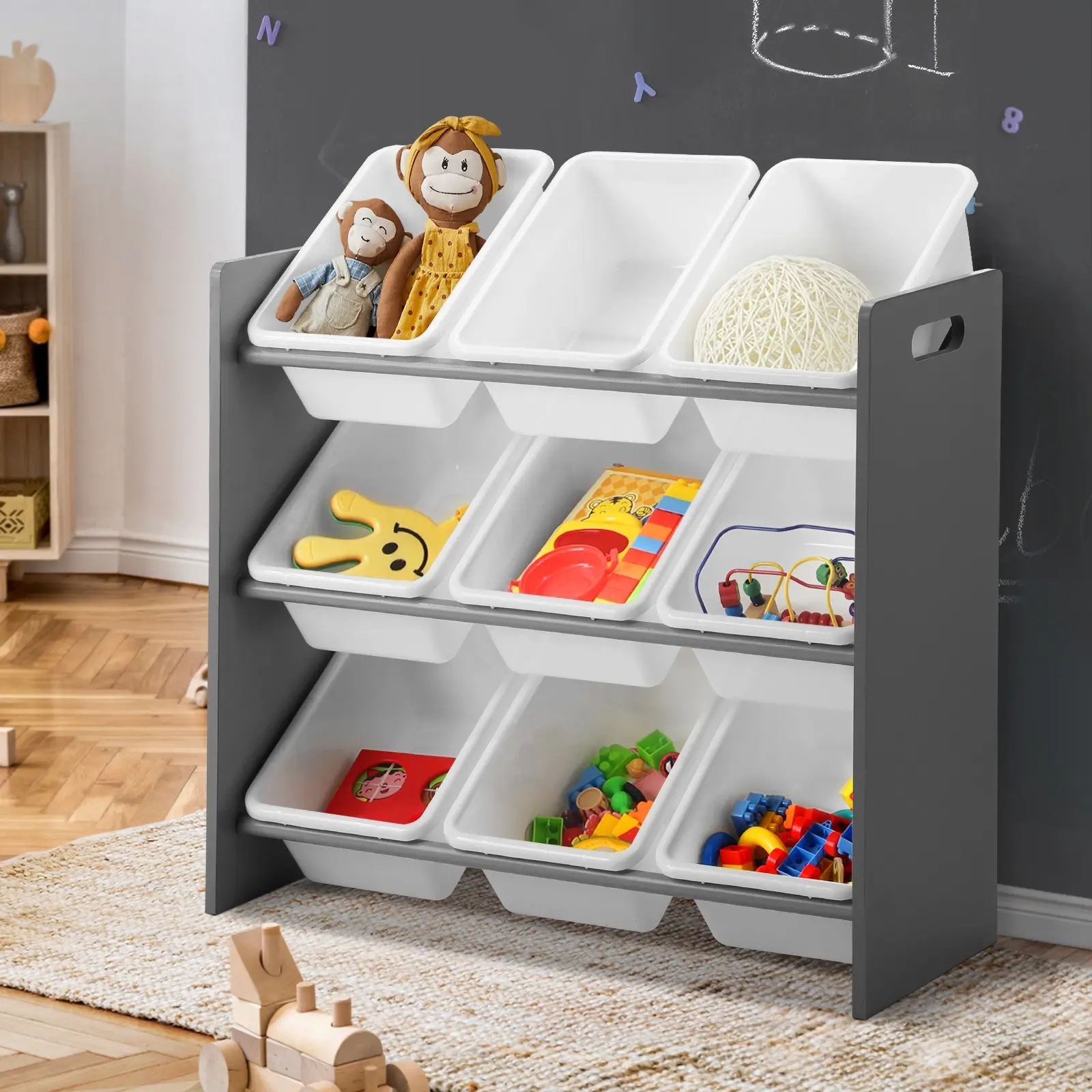 Oikiture Kids Toy Box Organiser 9 Bins Display Shelf Storage Rack Drawer - Furniture