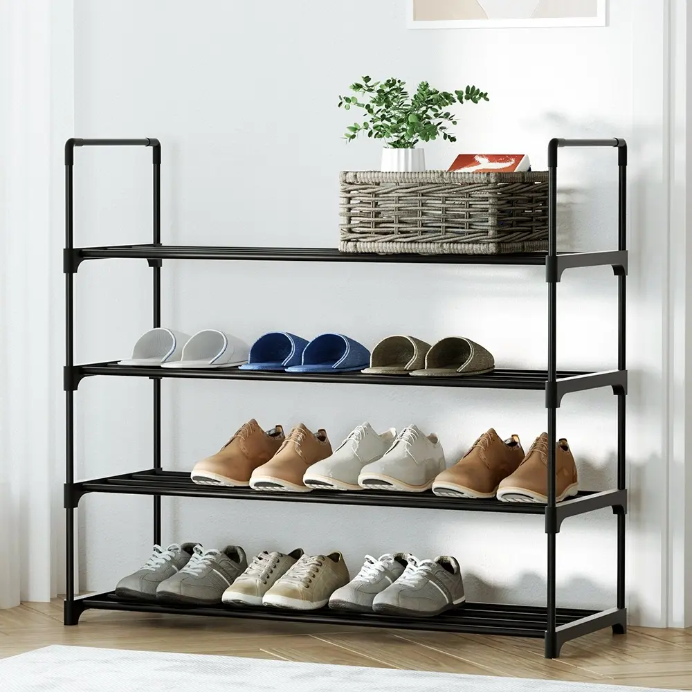 Artiss Shoe Rack Cabinet Stackable 4-tier 16 Pairs Black