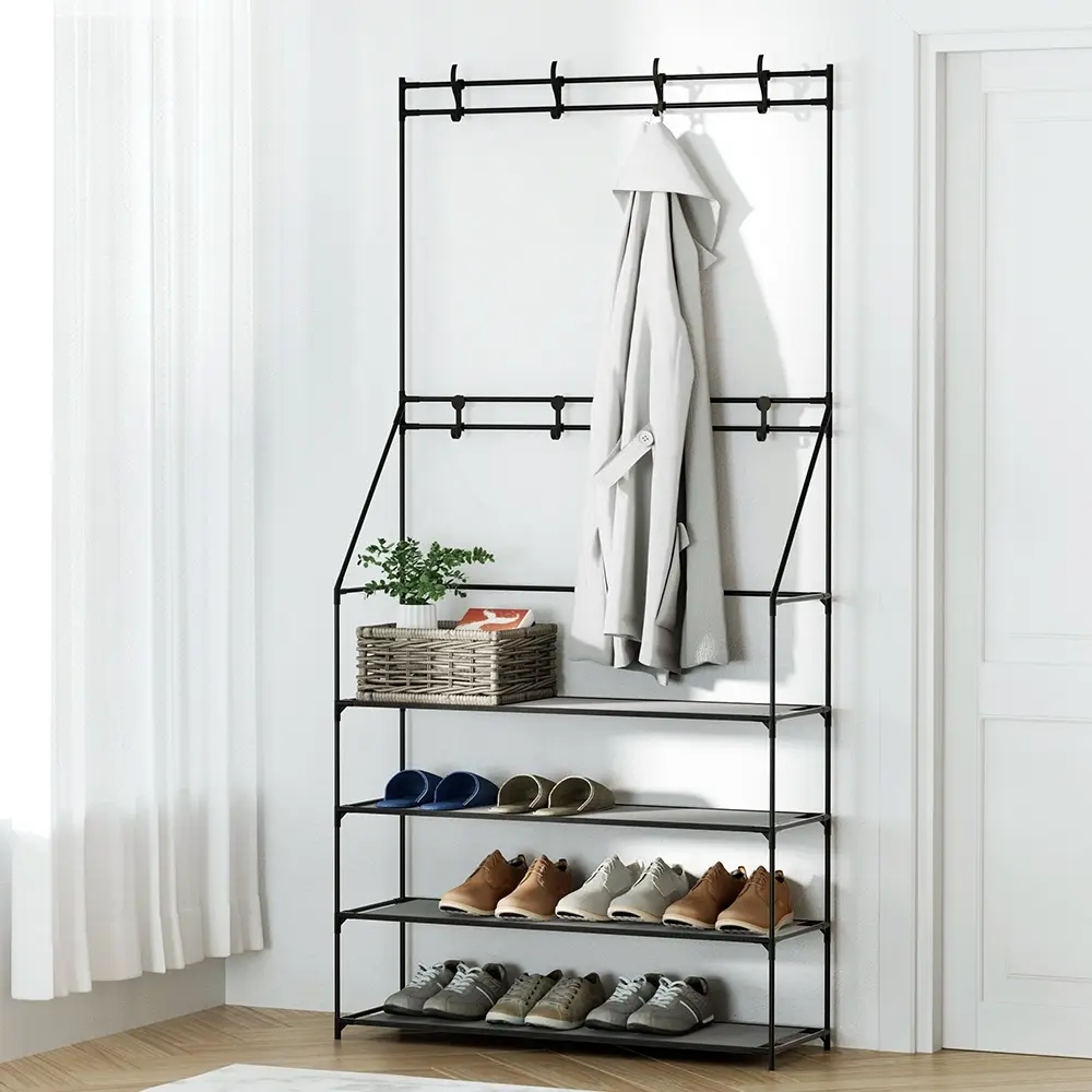 Artiss Shoe Rack Hall Tree 16 Pairs Black - Home & Garden