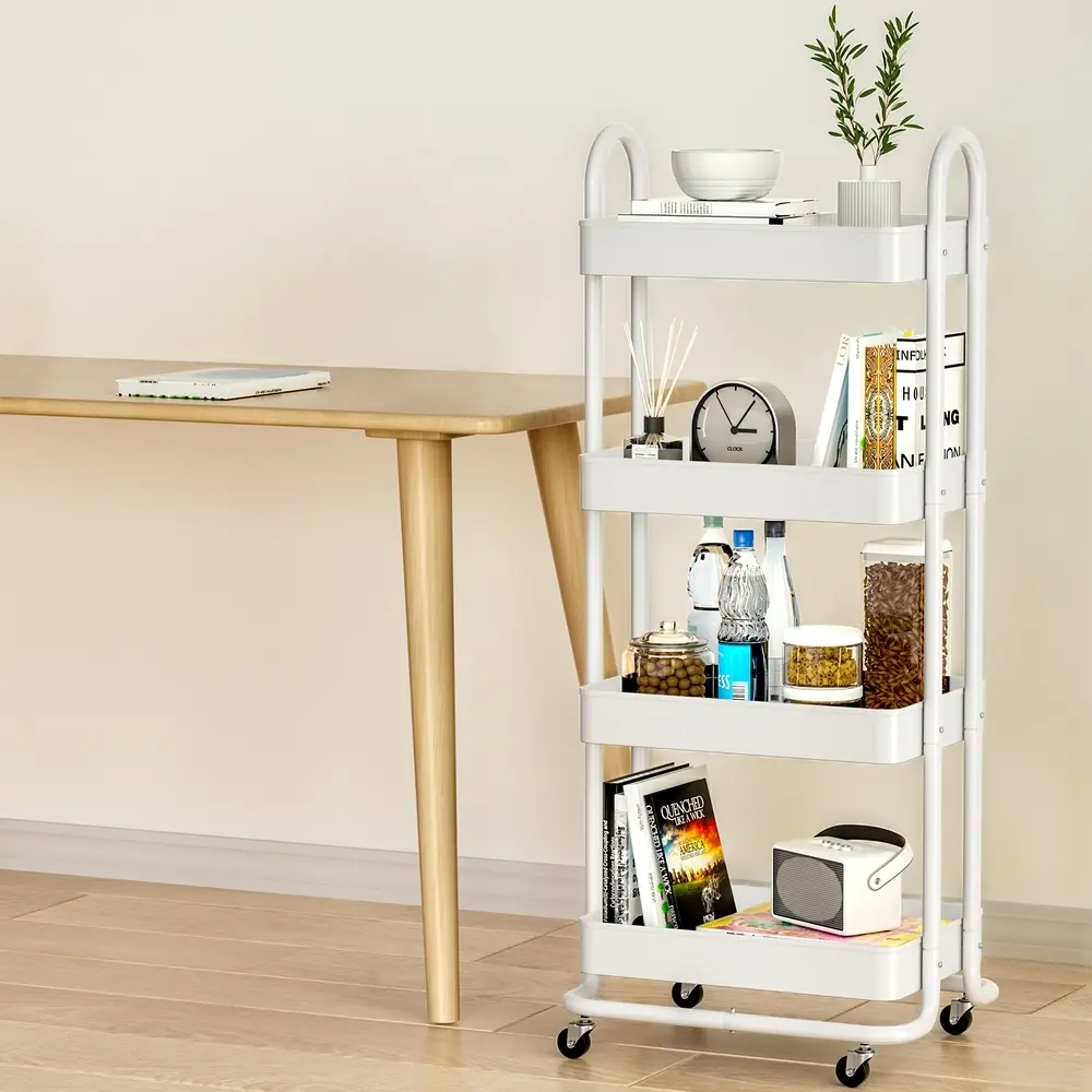Artiss Storage Trolley Kitchen Cart 4 Tiers White - Home & Garden