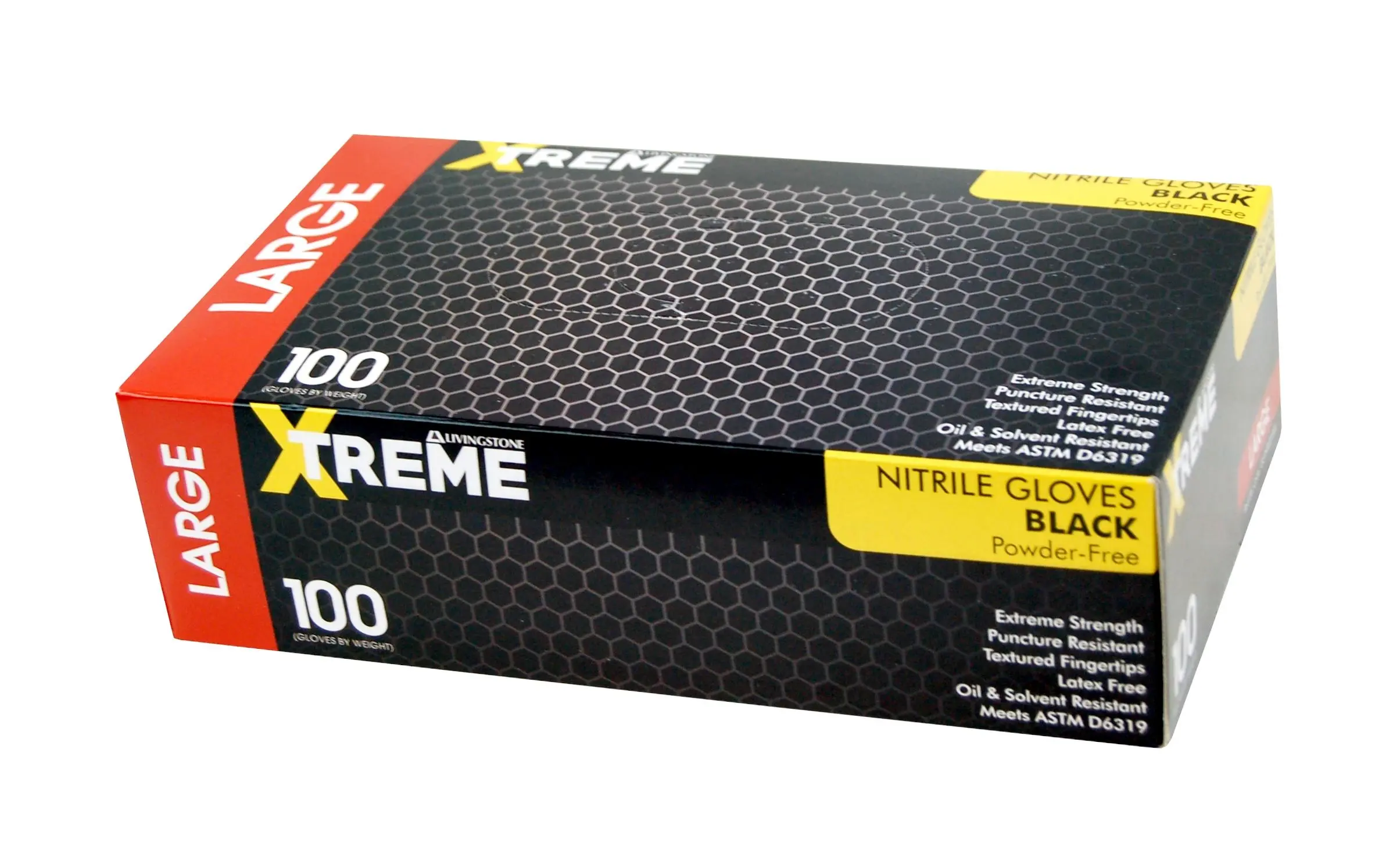 Livingstone Xtreme Thick Heavy Duty Nitrile Gloves, Powder Free, EN374, Large, Black, 100/Box - Commercial