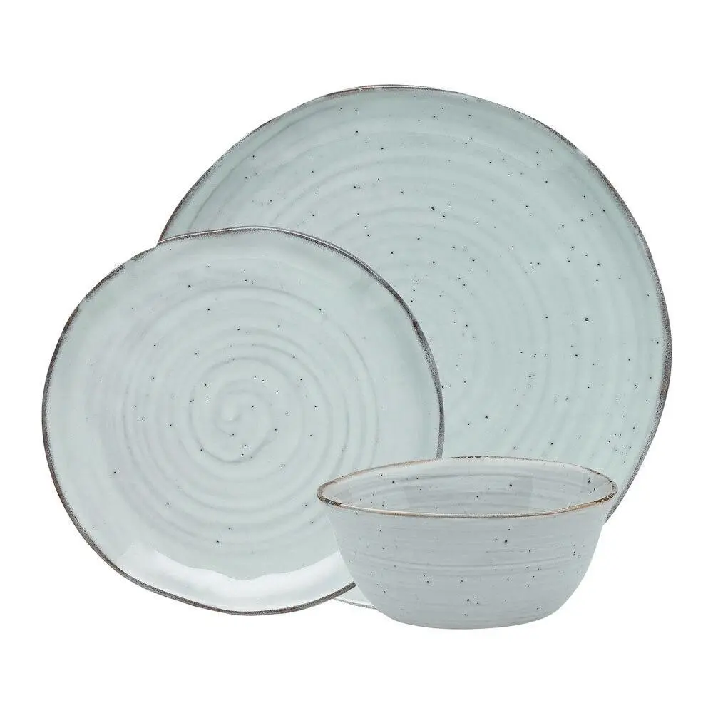 12pc Ecology Ottawa Stoneware Dinner/Side Plate/Bowl Rustic Tableware Set Lichen - Home & Garden