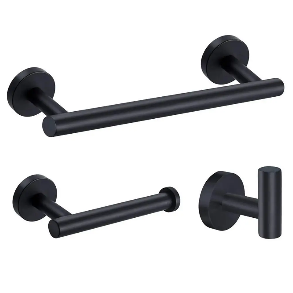 3 Pcs Bathroom Set Include Towel Rack, Paper Holder And Hook-Black