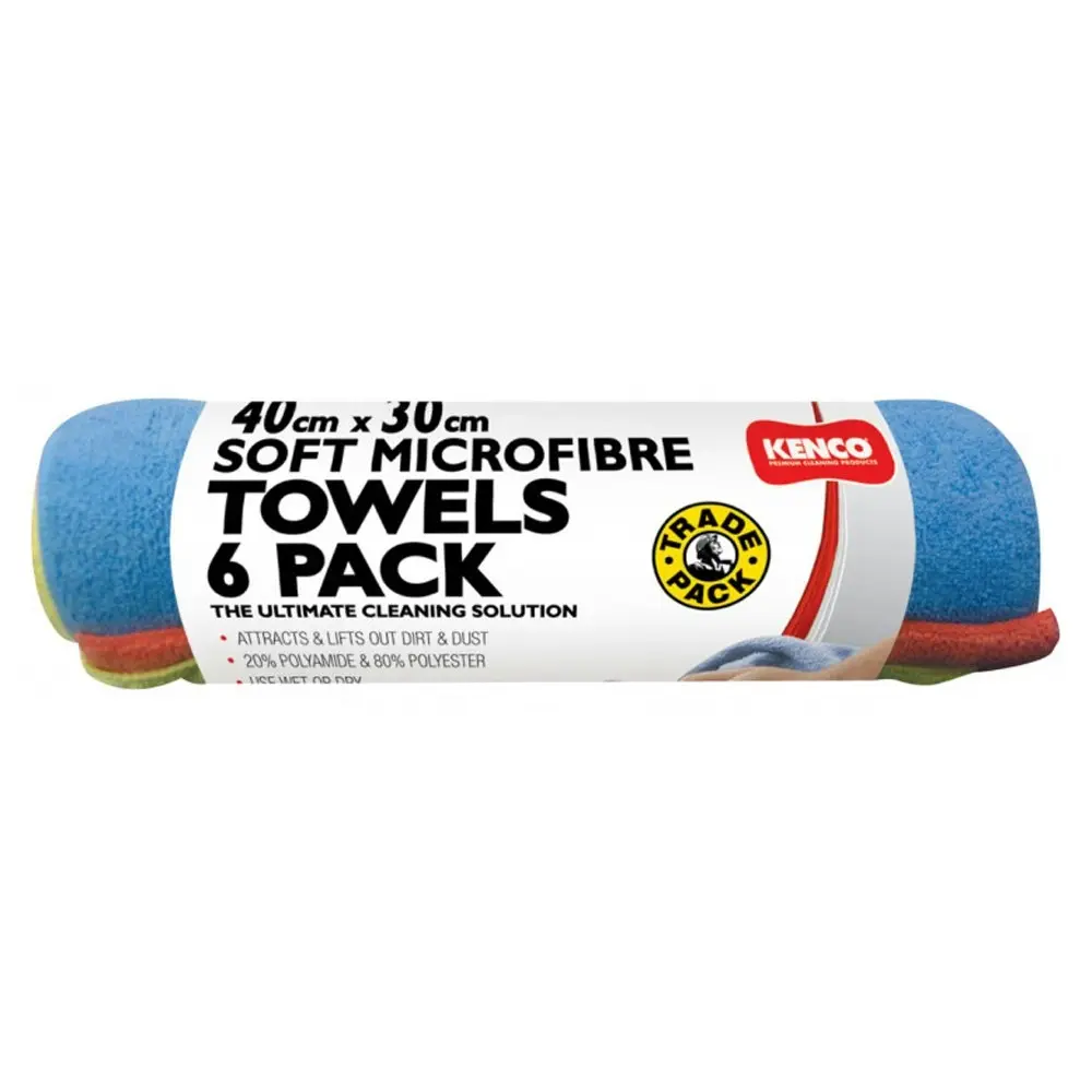 6pc Kenco Wet/Dry Cleaning Towel Hypoallergenic 40x30cm Soft Microfibre Cleaner - Automotive