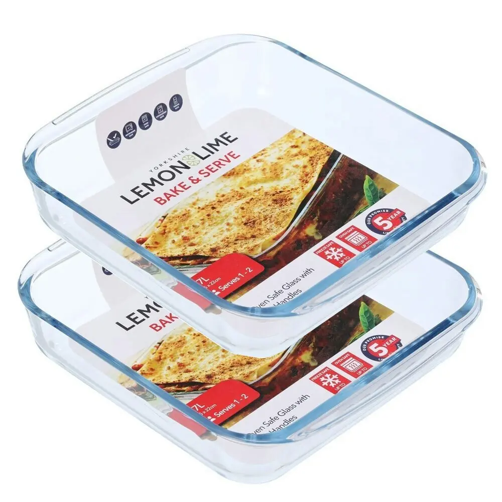 3x Lemon & Lime Yorkshire 1.7L Glass Bakeware 24.5cm Oven Safe w/ Handles Clear - Home & Garden