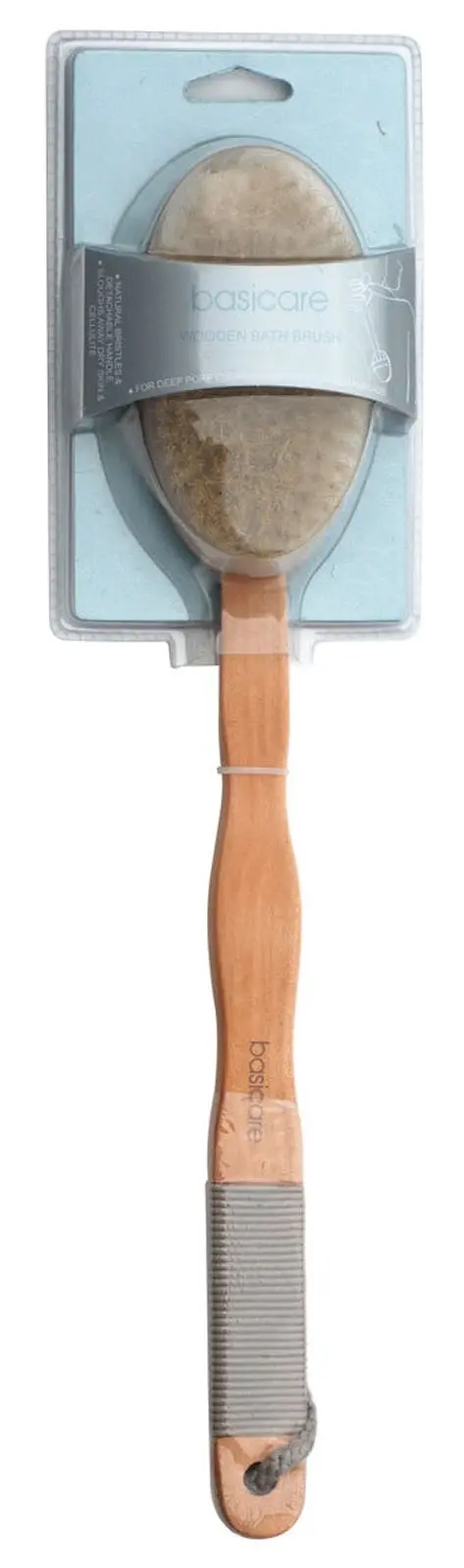 Basicare Wooden Bath Brush 41cm Long Handle Natural Bristles for Exfoliation - Beauty