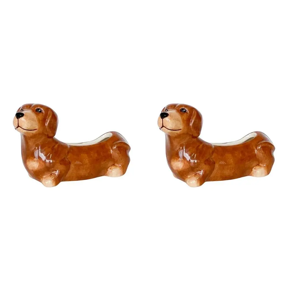 2x Urban Products Cute Dachshund Themed Planter Box Home Garden Decor Brown 20cm - Home & Garden