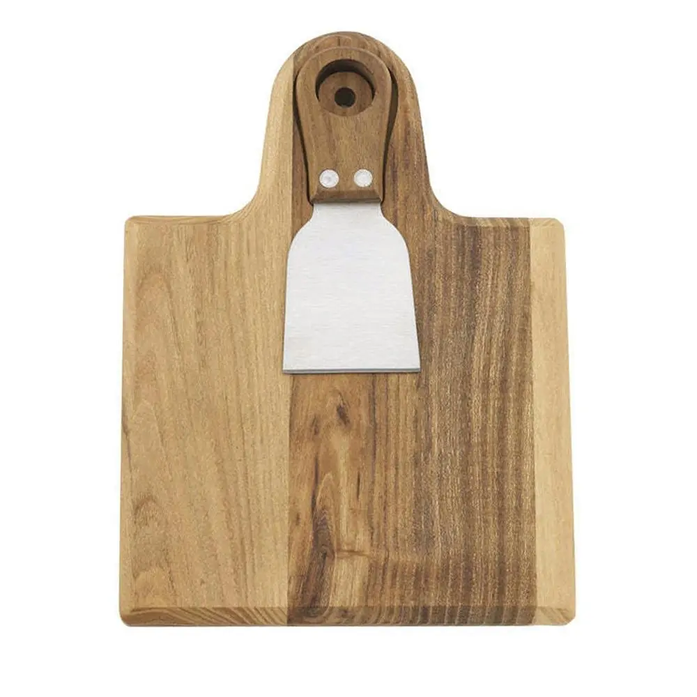 2pc Tempa Fromagerie 22cm Teak Wood Square Cheese Board For One w/Cheese Knife - Home & Garden