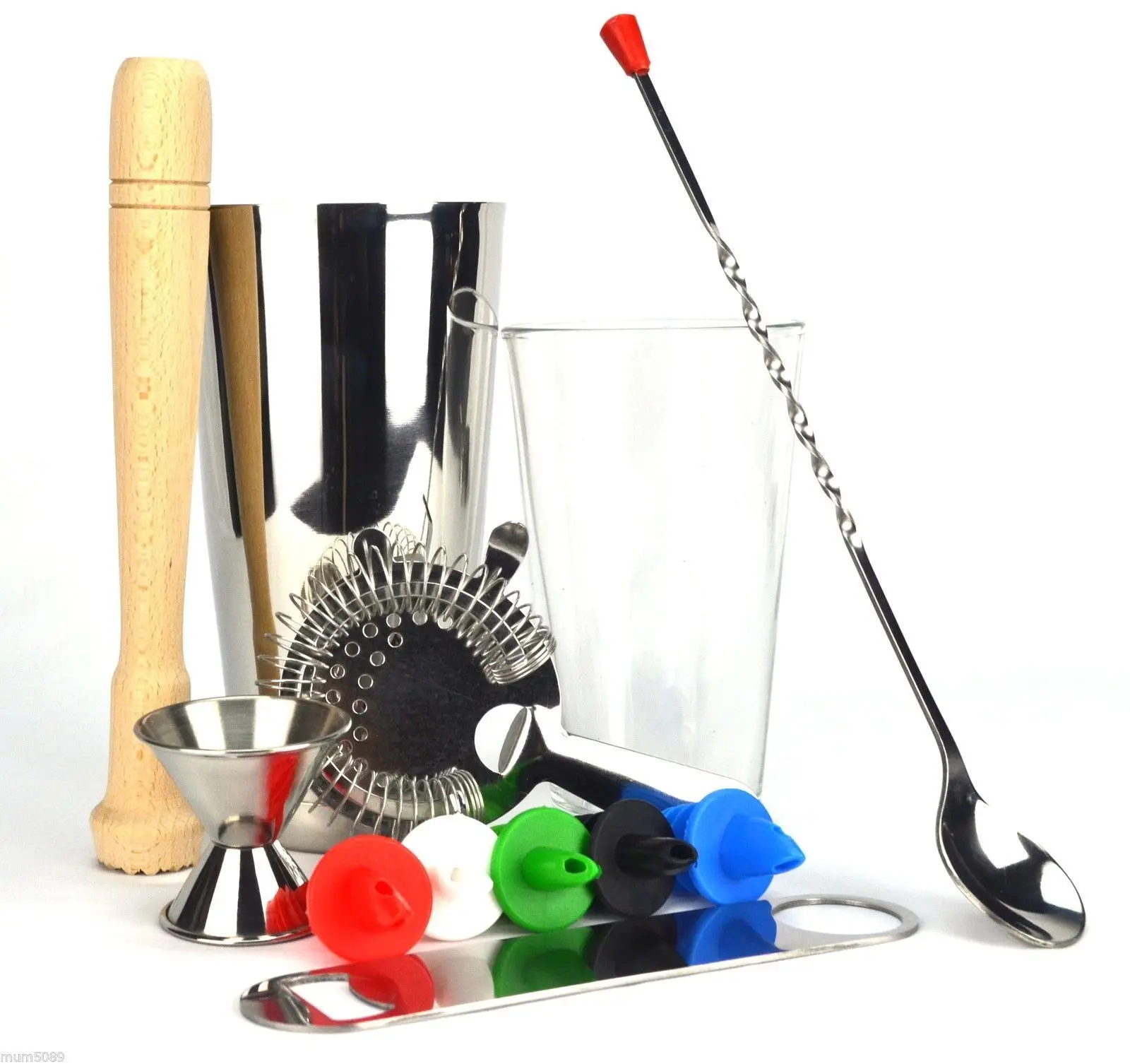 PURPLESPOILZ 10 PIECE BOSTON SHAKER SET WITH COLOURED POURERS - Home & Garden