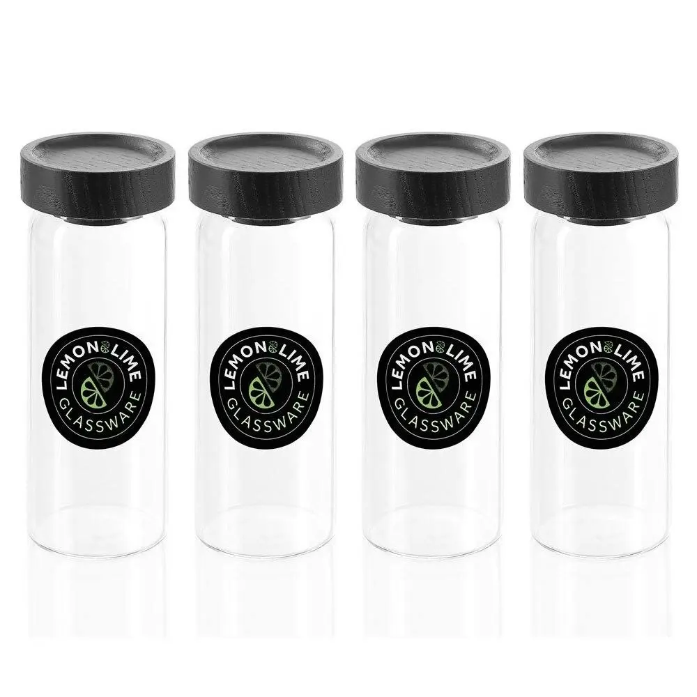 4x Lemon & Lime Woodend Black 175ml/13.5cm Glass Spice Jar/Container Clear w/Lid - Home & Garden