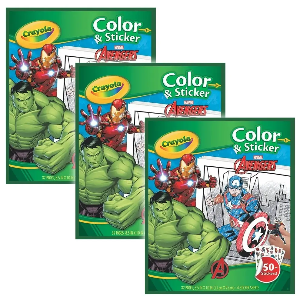 3x Crayola 32pg Colour & Sticker Disney Marvel Avengers Kids Art Drawing Book 3+ - Entertainment