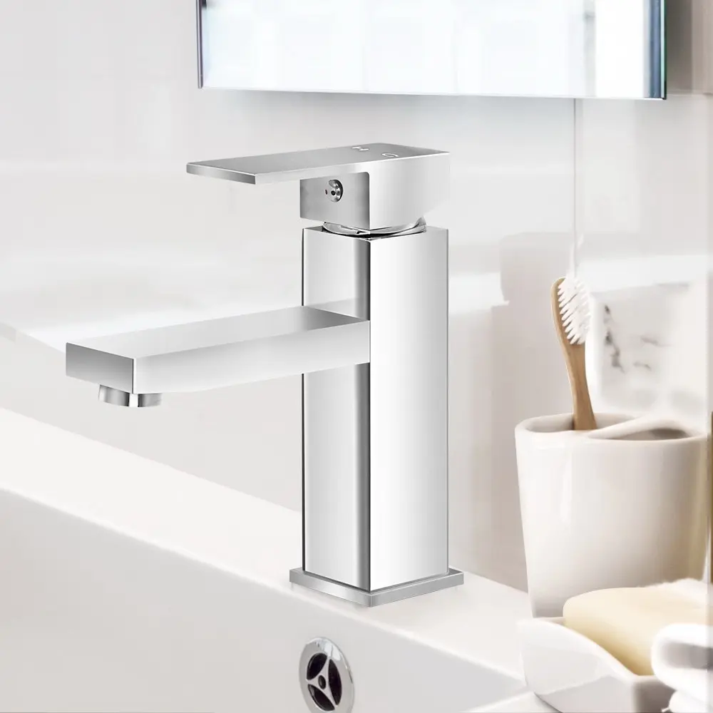 Cefito Bathroom Basin Mixer Tap Square Faucet Vanity Laundry Chrome - Hardware
