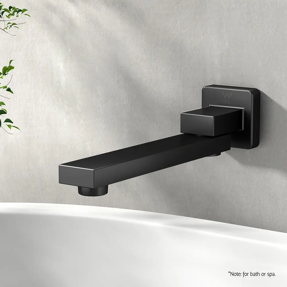 Cefito Bathroom Mixer Spout Wall Bath Tap Square Swivel Bathtub Black - Hardware