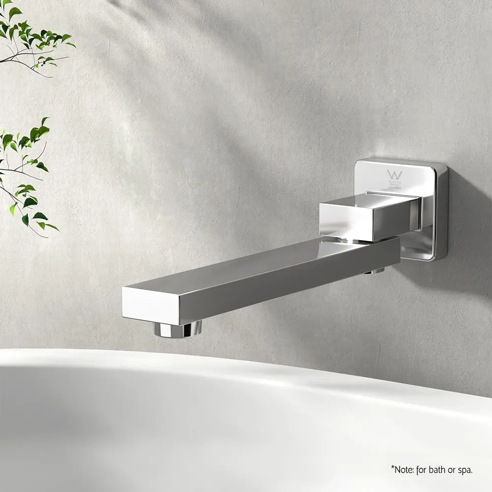 Cefito Bathroom Mixer Spout Wall Bath Tap Square Swivel Bathtub Chrome - Hardware