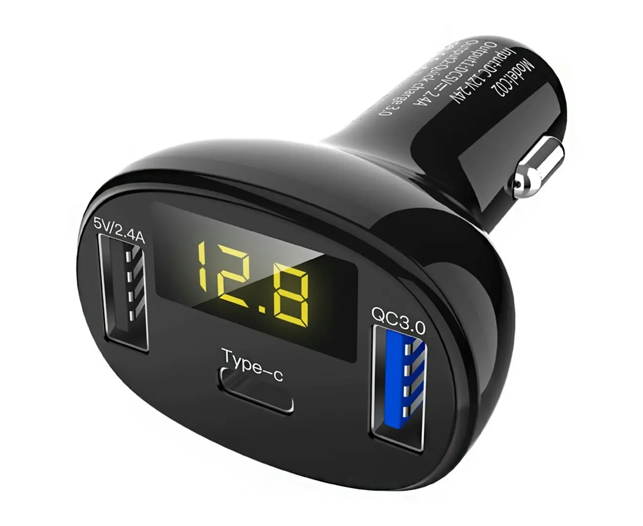 QC3.0 Dual USB Digital Display Fast Car Charger - Automotive