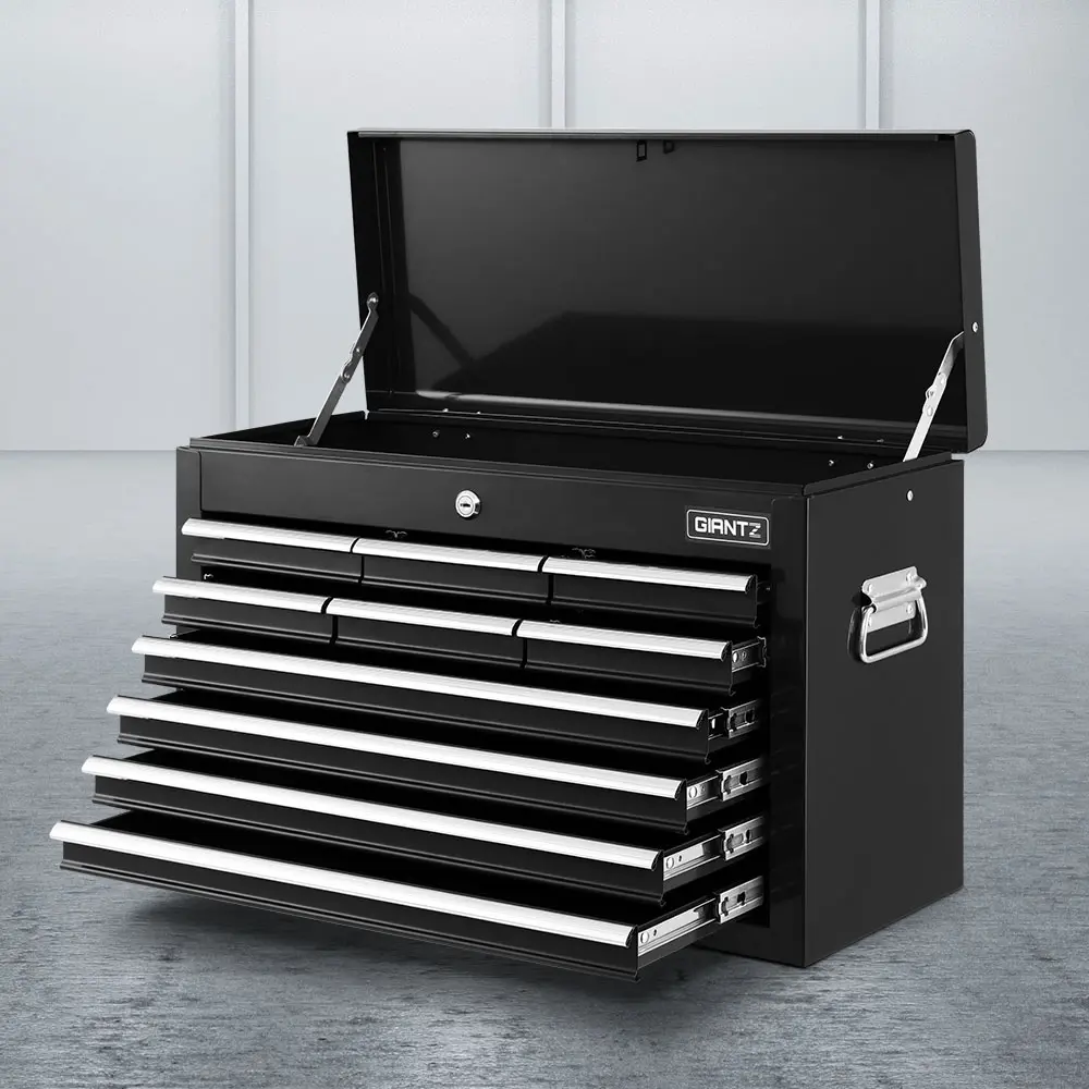 Giantz 10 Drawer Tool Box Cabinet Chest Toolbox Storage Garage Organiser Black - Hardware