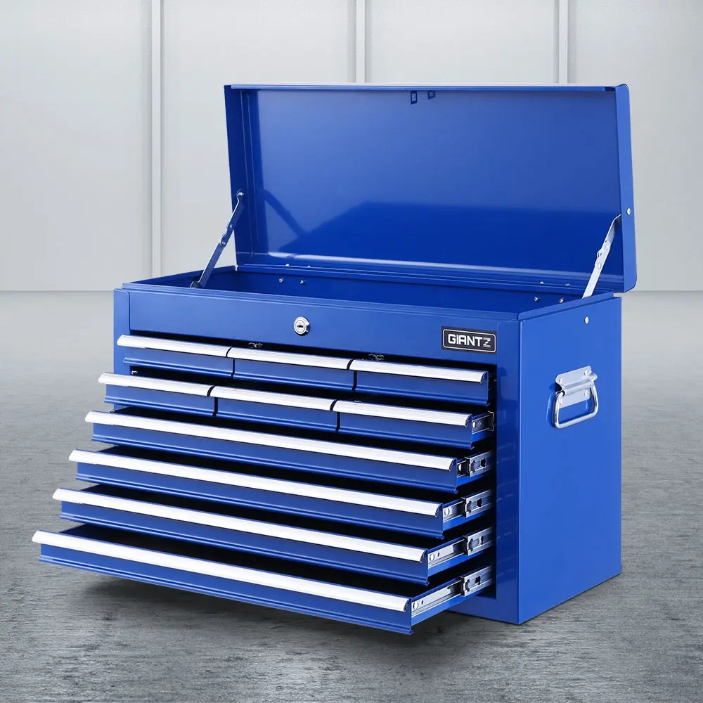 Giantz 10 Drawer Tool Box Cabinet Chest Toolbox Storage Garage Organiser Blue - Hardware
