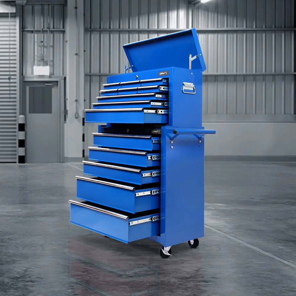 Giantz 14 Drawer Tool Box Cabinet Chest Mechanic Garage Storage Trolley Blue - Hardware