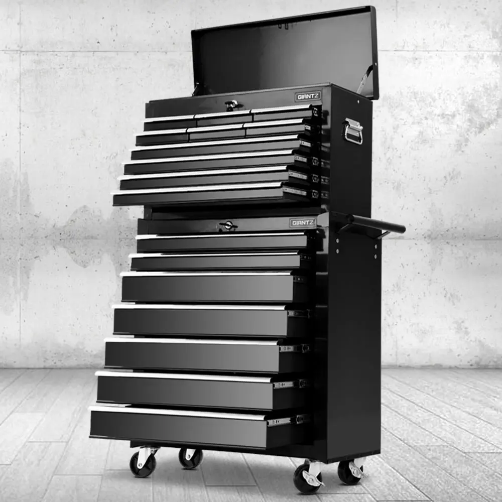 Giantz 17 Drawer Tool Box Cabinet Chest Trolley Toolbox Garage Storage Box Black - Hardware