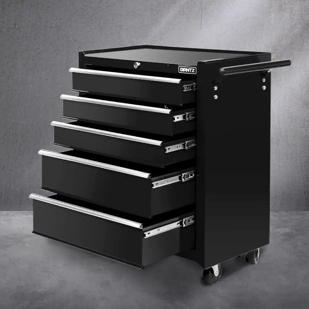 Giantz 5 Drawer Tool Box Cabinet Chest Trolley Box Garage Storage Toolbox Black - Hardware