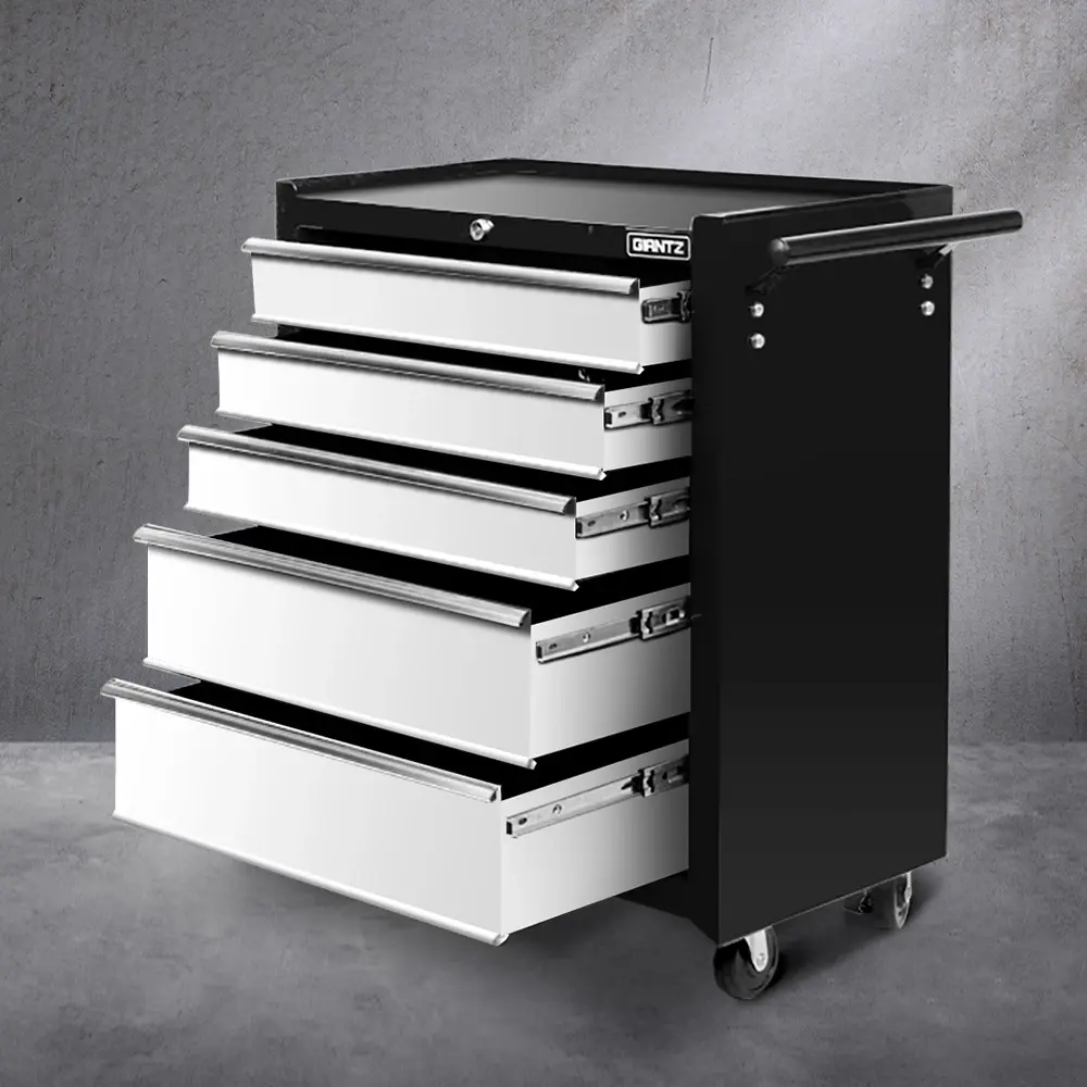 Giantz 5 Drawer Tool Box Cabinet Chest Trolley Box Garage Storage Toolbox Grey - Hardware