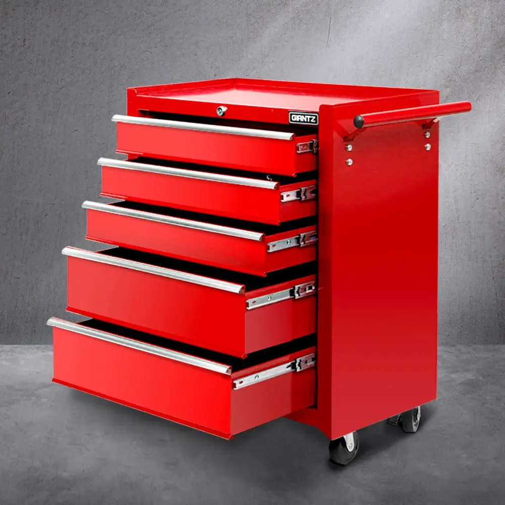 Giantz 5 Drawer Tool Box Cabinet Chest Trolley Box Garage Storage Toolbox Red - Hardware