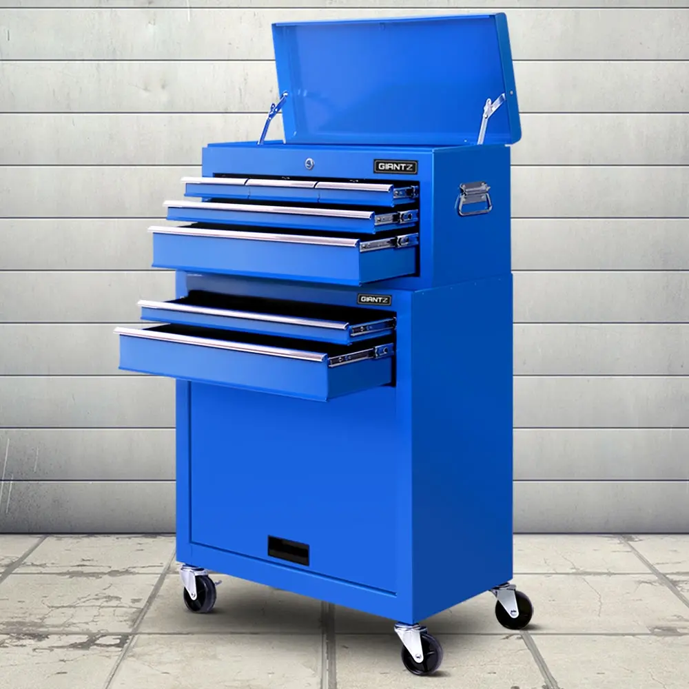 Giantz 7 Drawer Tool Box Cabinet Chest Trolley Toolbox Garage Storage Blue - Hardware