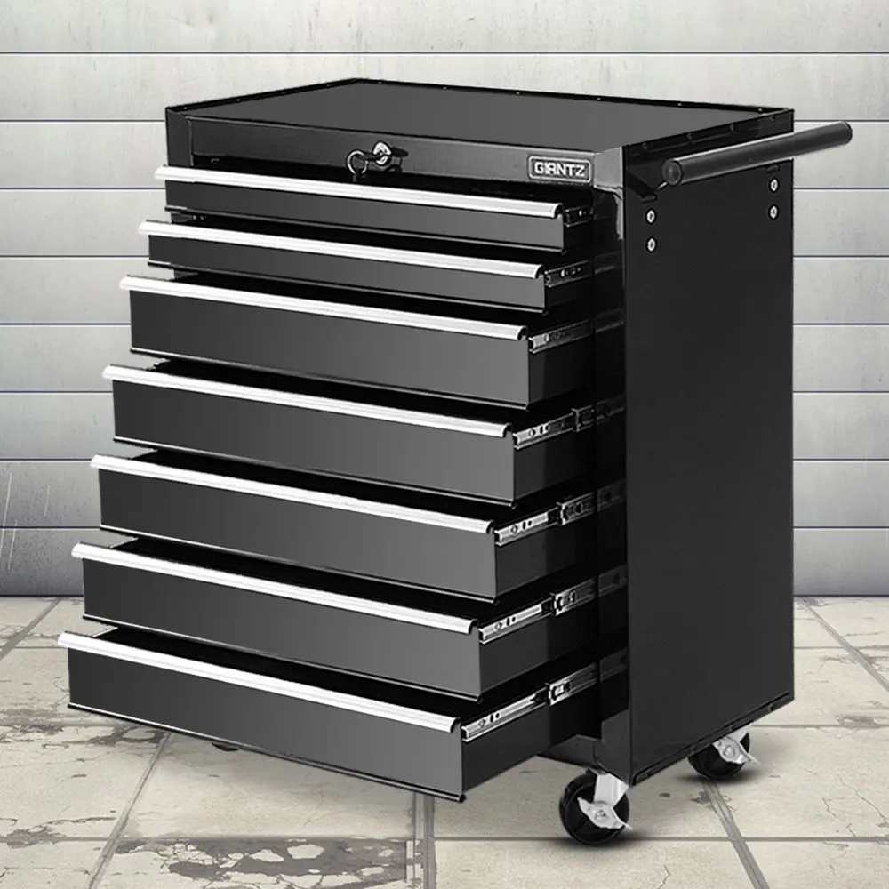 Giantz 7 Drawer Tool Box Cabinet Chest Trolley Storage Garage Toolbox Black - Hardware