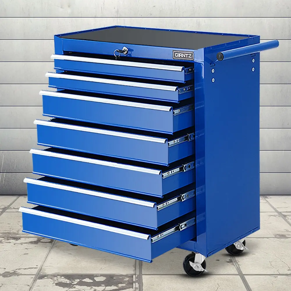 Giantz 7 Drawer Tool Box Cabinet Chest Trolley Storage Garage Toolbox Blue - Hardware