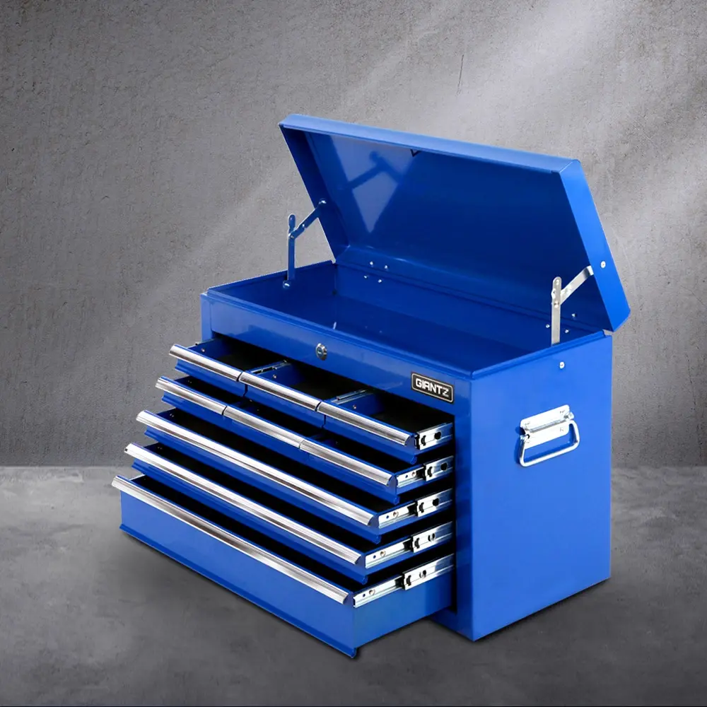 Giantz 9 Drawer Tool Box Cabinet Chest Toolbox Storage Garage Organiser Blue - Hardware