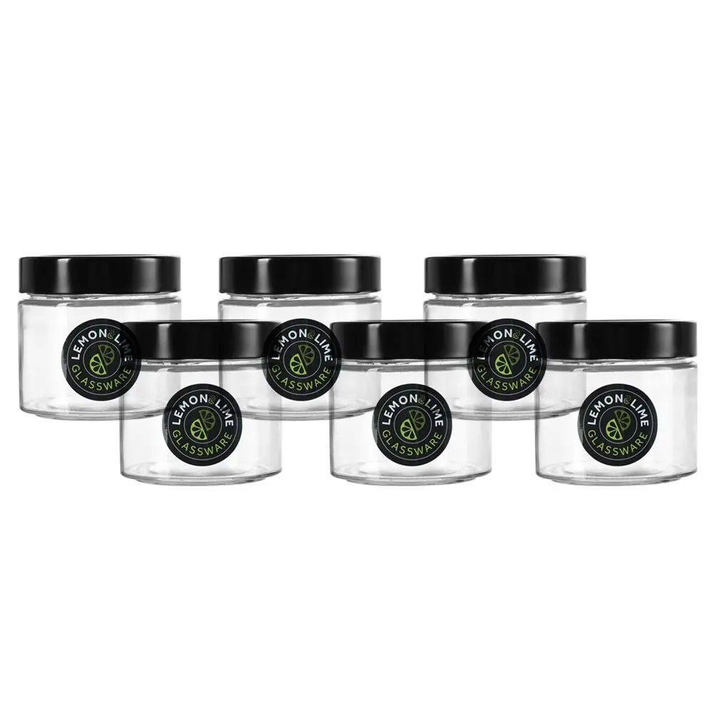 6x Lemon & Lime Soho 360ml Glass Preserve Jar Container Storage w/ Black Lid CLR - Home & Garden