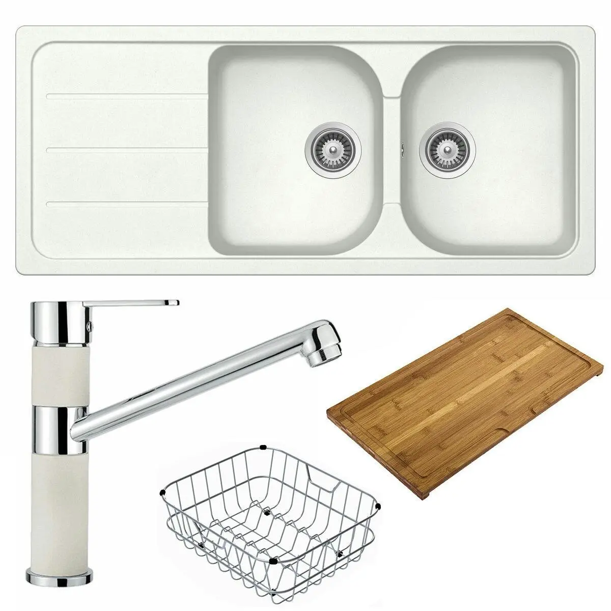 Abey Schock Formhaus Double Sink & Armando Vicario Mixer Tap - Alpina with Accessories