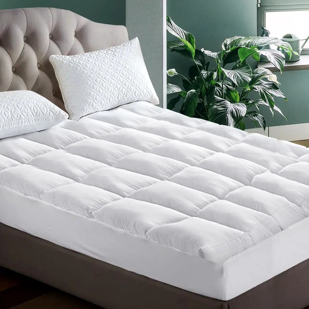 Giselle Bedding Pillowtop Mattress Topper 5cm Thick Pad for Back Pain Relief Washable Underlay Protector 1000GSM Microfibre Filling 45cm Deep Pocket King - Furniture