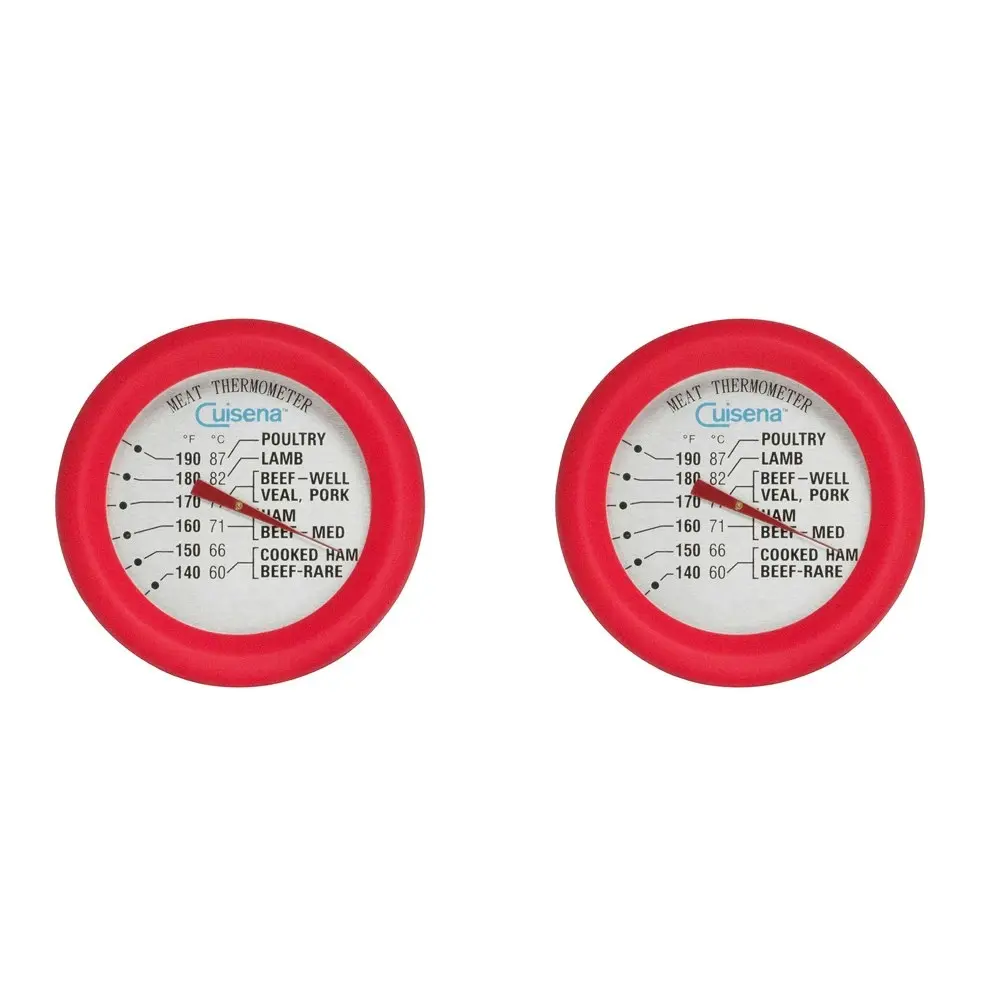 2x Cuisena Round Stainless Steel Meat Thermometer w/ Silicone Baking/Cooking Red - Home & Garden