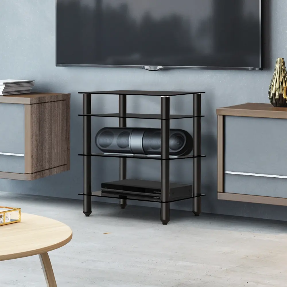 Artiss TV Stand 4 Tiers Storage Shelf Rack Tempered Glass Entertainment Unit - Electronics