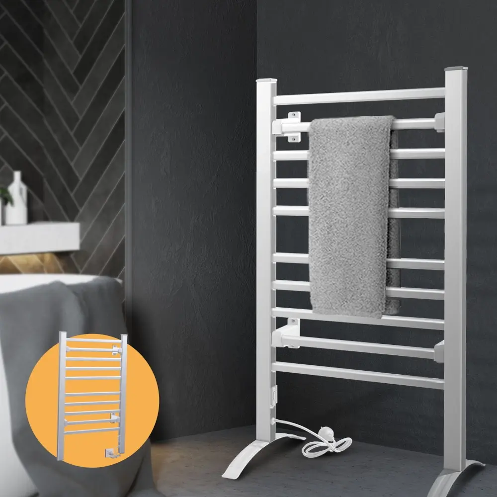 Devanti Electric Heated Towel Rail Rack 10 Bars Freestanding Clothes Dry Warmer - Home & Garden