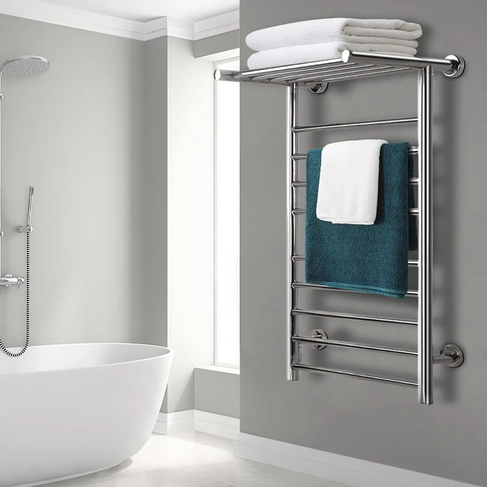 Devanti Electric Heated Towel Rail Rack 14 Bars Wall Mounted Clothes Dry Warmer - Free Shipping Specials