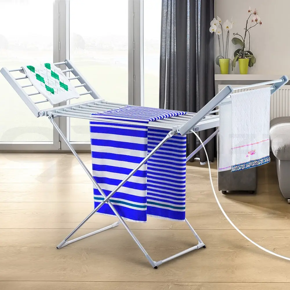 Devanti Electric Heated Towel Rail Rack 18 Bars Freestanding Clothes Dry Warmer - Home & Garden