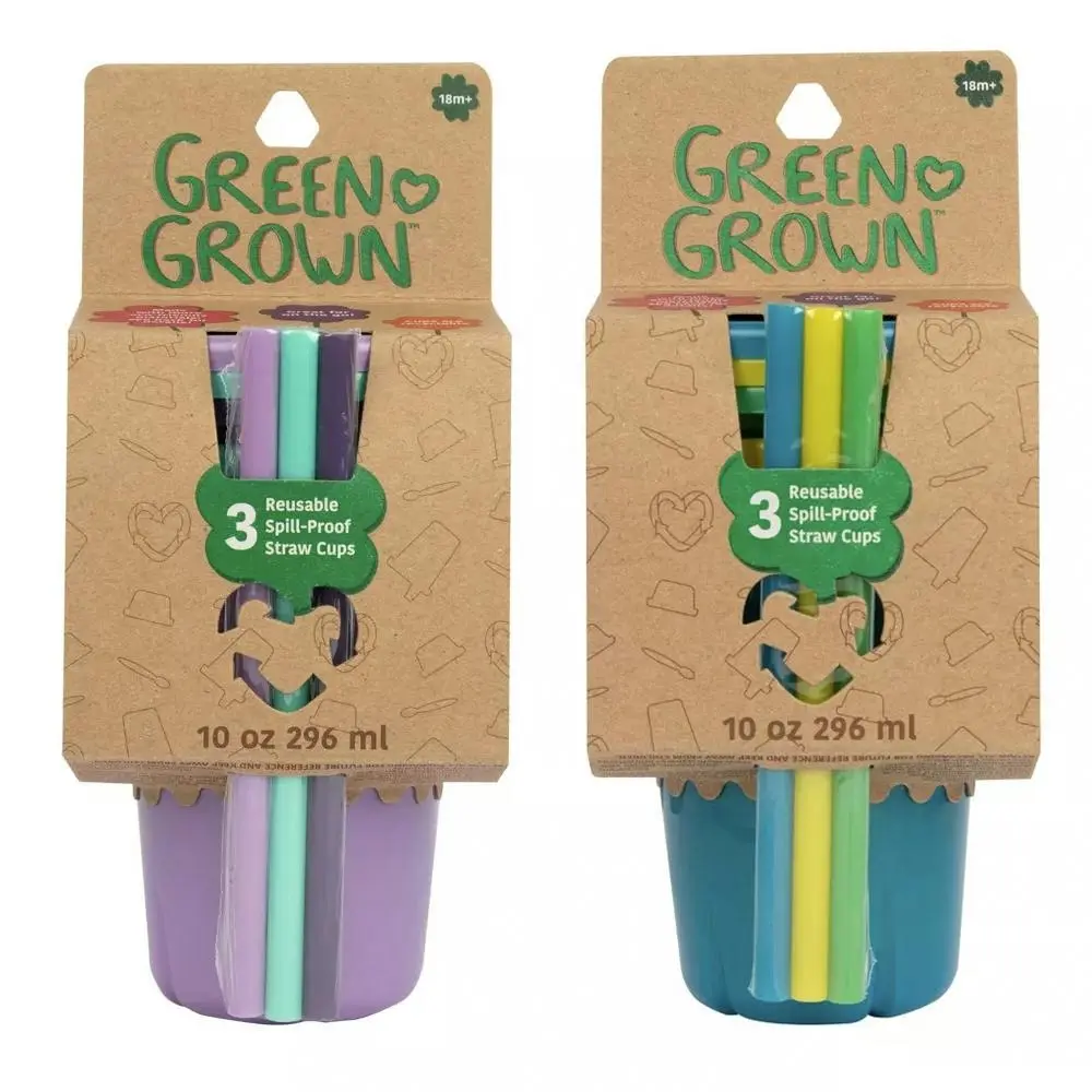 6pc Green Grown 10oz/296ml Straw Sippy/Drinking Cups Kids Set 18m+ Assorted - Baby