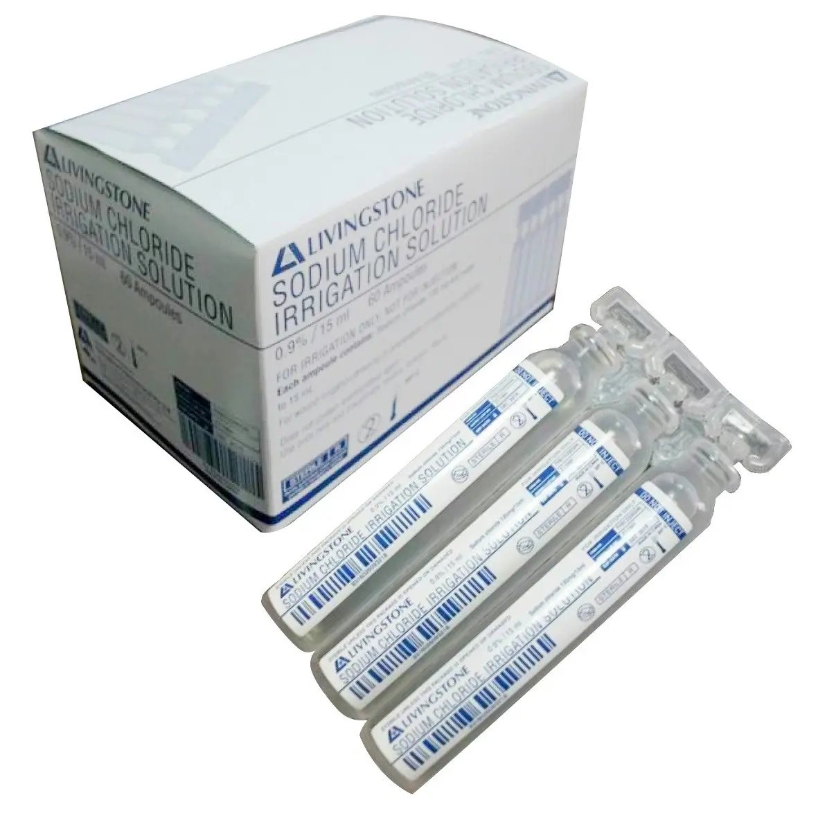 Livingstone Saline 0.9 Percent Sodium Chloride Eyewash and Irrigation Solution, 15ml Ampuole, Sterile, 60/Box - Beauty