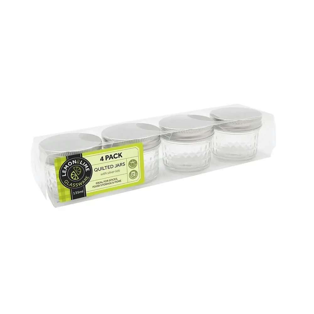 4pc Lemon And Lime 135ml Quilted Glass Conserve Jar Food/Storage Container - Home & Garden