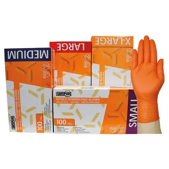 Safeplus Powder Free Nitrile Gloves Large Orange 245mm Cuff 100 Box - Commercial