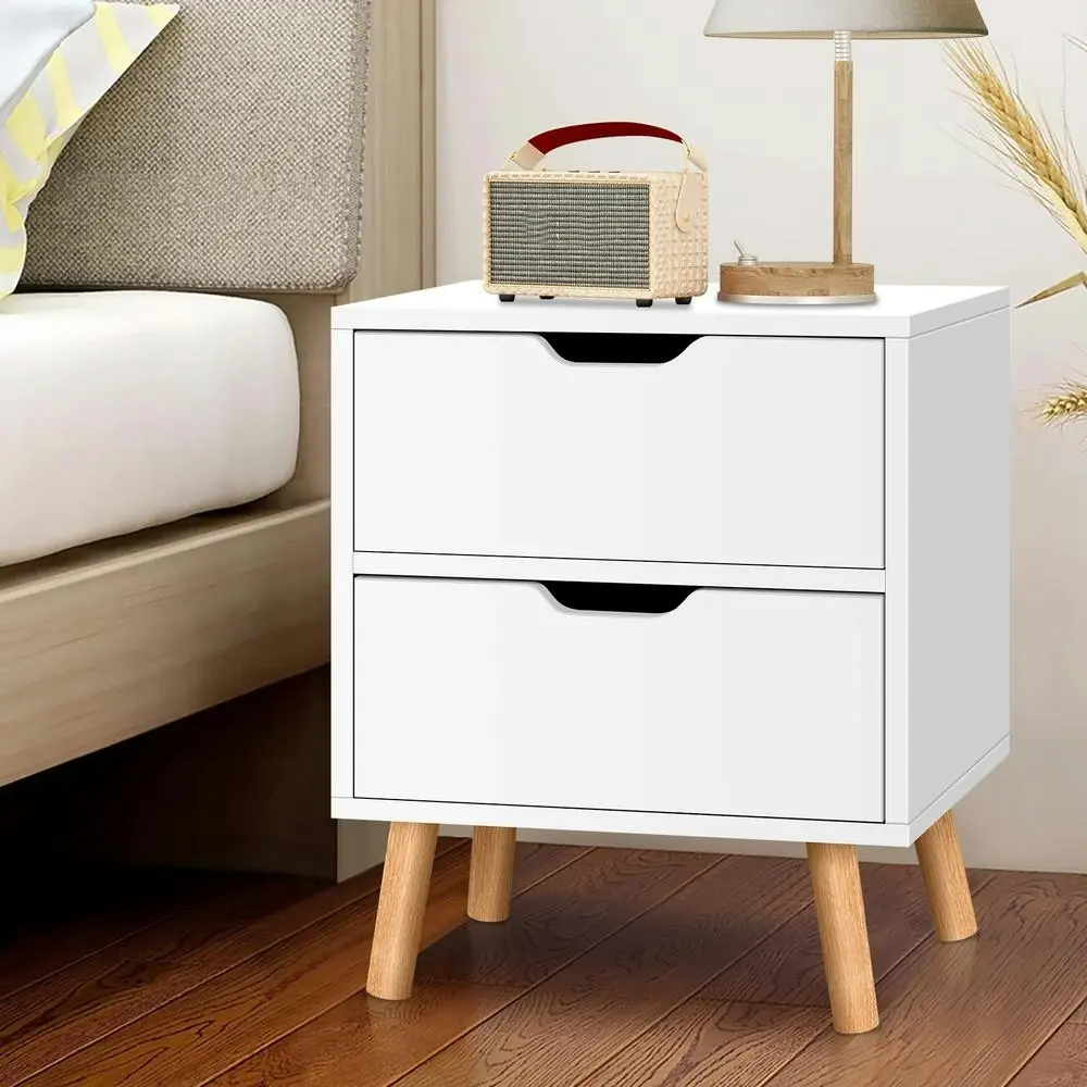 Alfordson Bedside Table Nightstand Side Table 2 Drawers White - Furniture