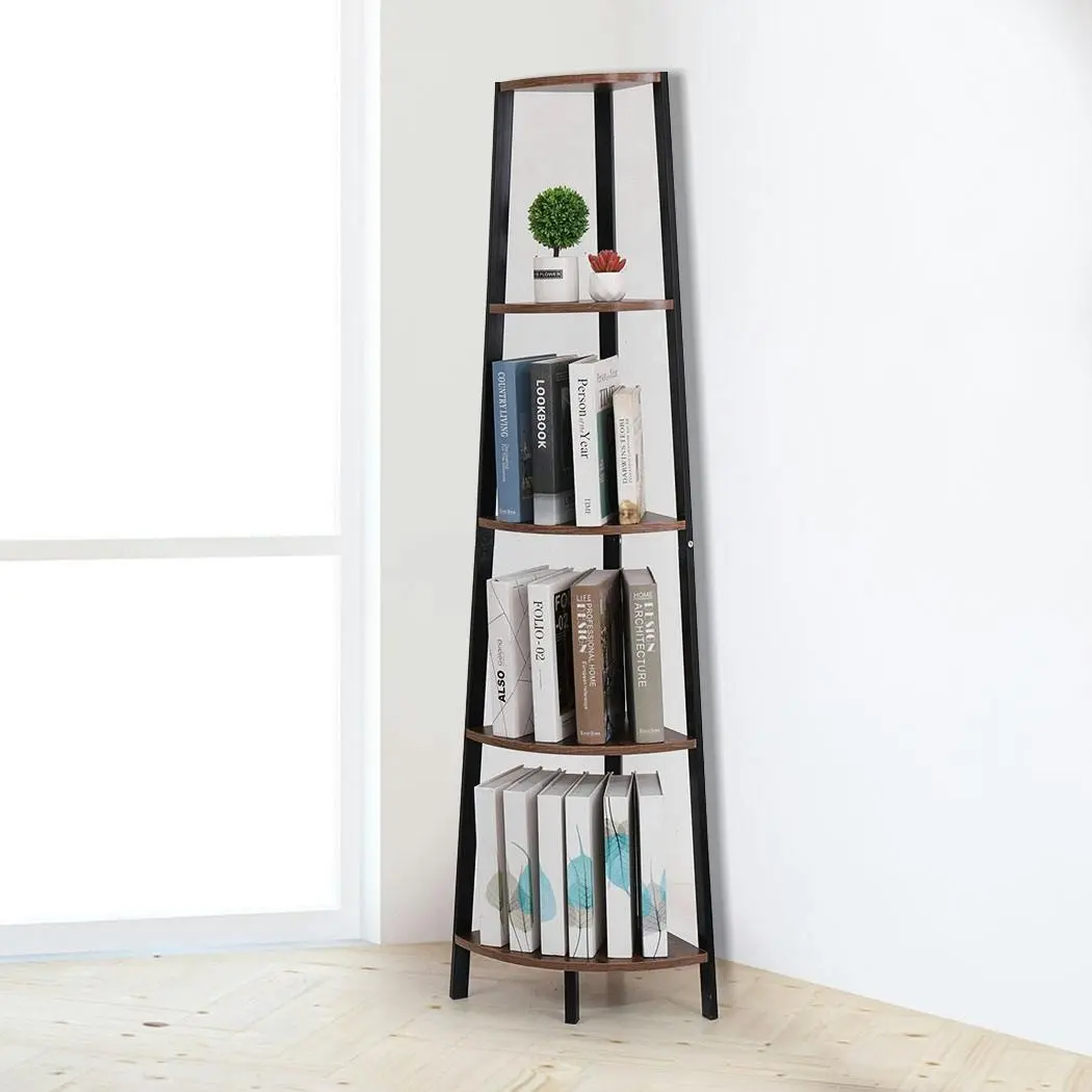 Levede 5 Tier Corner Shelf Industrial Ladder Shelf Wooden Storage Display Rack - Furniture