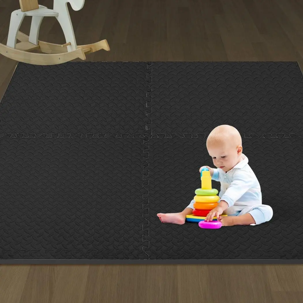 BoPeep EVA Foam Kids Play Mat Floor Kid Crawling Interlocking Home Black 60x60 - Baby