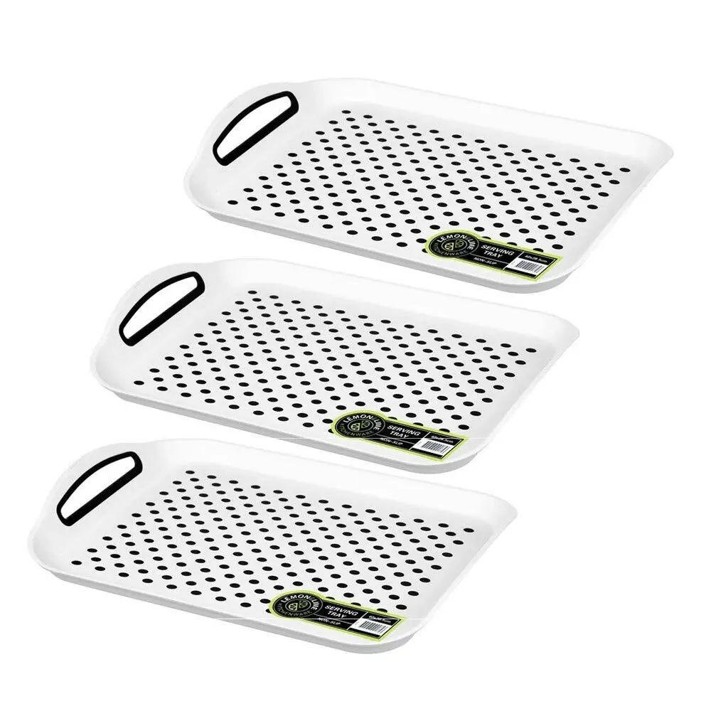 3PK Lemon & Lime 40cm Serving Tray Rectangle Food Storage w/ Handles Assorted - Home & Garden
