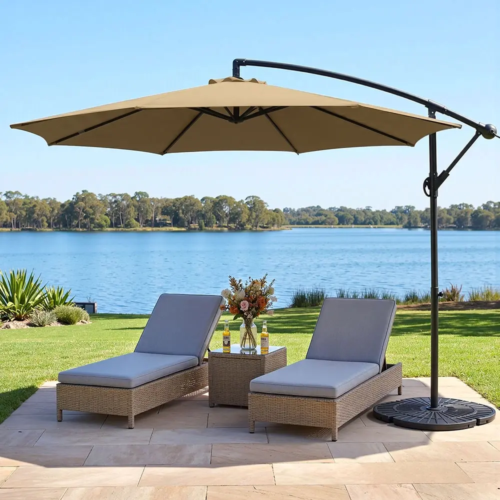 Instahut 3m Outdoor Umbrella Cantilever Beach Garden Patio Beige - Home & Garden