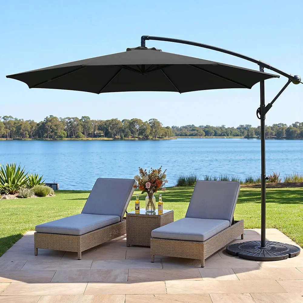 Instahut 3m Outdoor Umbrella Cantilever Beach Garden Patio Black - Home & Garden