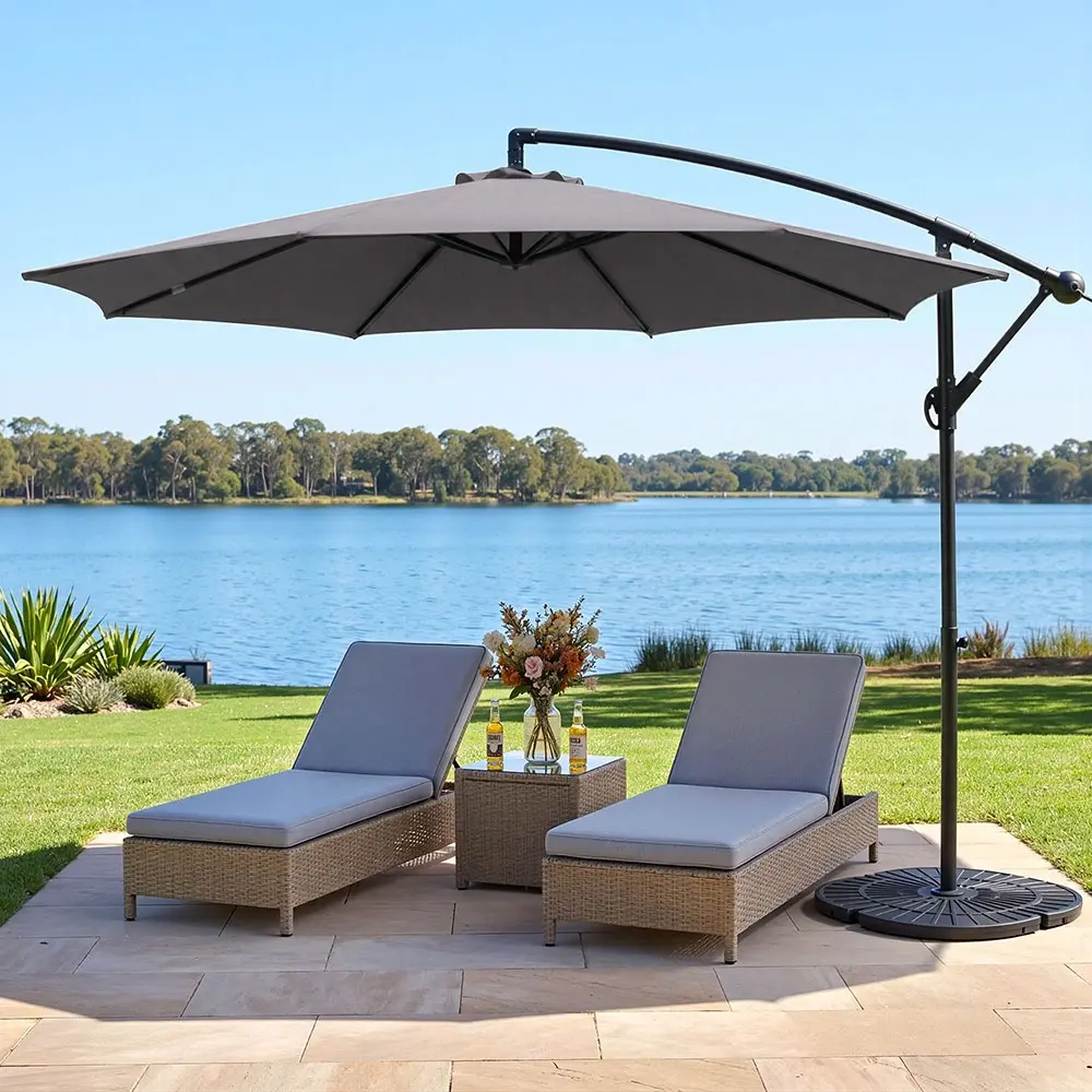 Instahut 3m Outdoor Umbrella Cantilever Beach Garden Patio Grey - Home & Garden